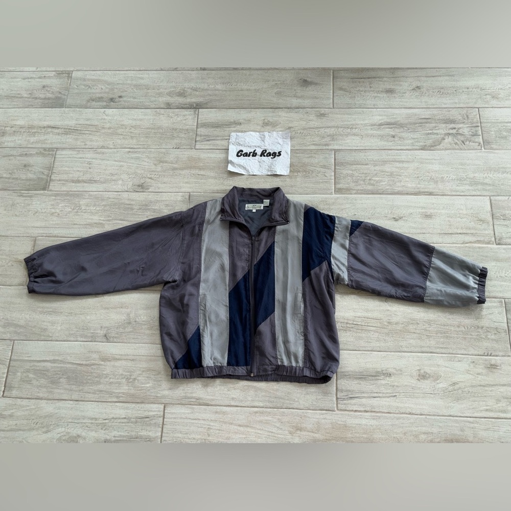 Natural Issue by Feldini Grey Silk Windbreaker Jacket Collar Size L - Vintage